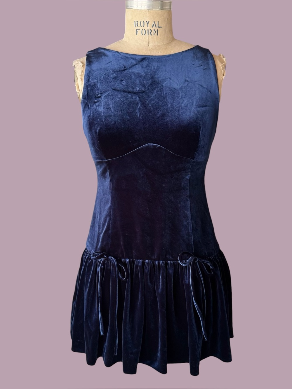 Zara Blue Velvet Bow Holiday Mini Dress